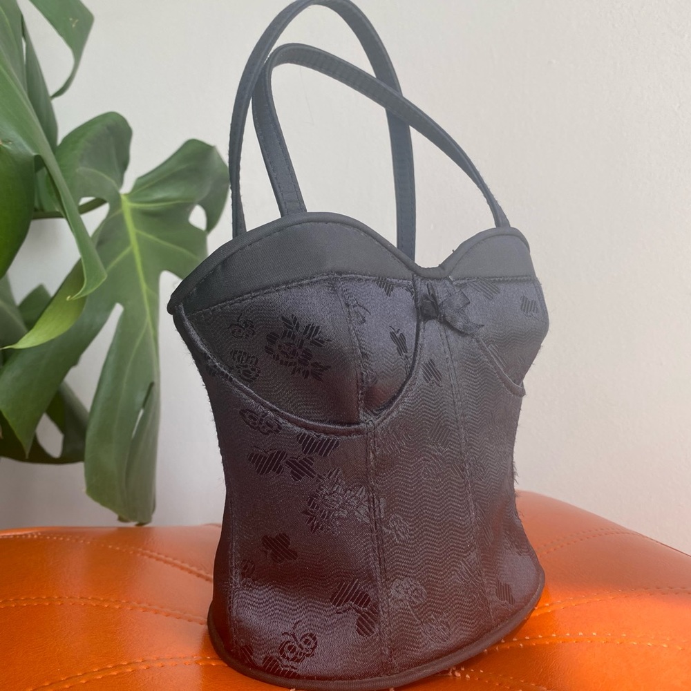 Black Print Bustier Corset Purse - Picture 2 of 8